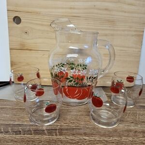Vintage 50s Glass Pitcher and 4 Juice Glasses
